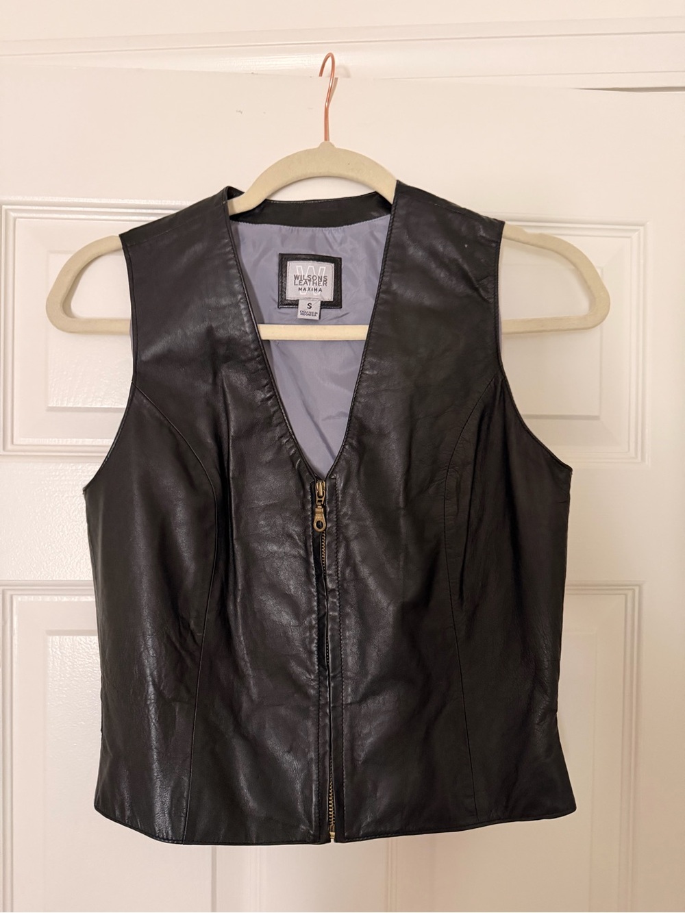 Vintage Leather Zip-Front Black Women's Vest